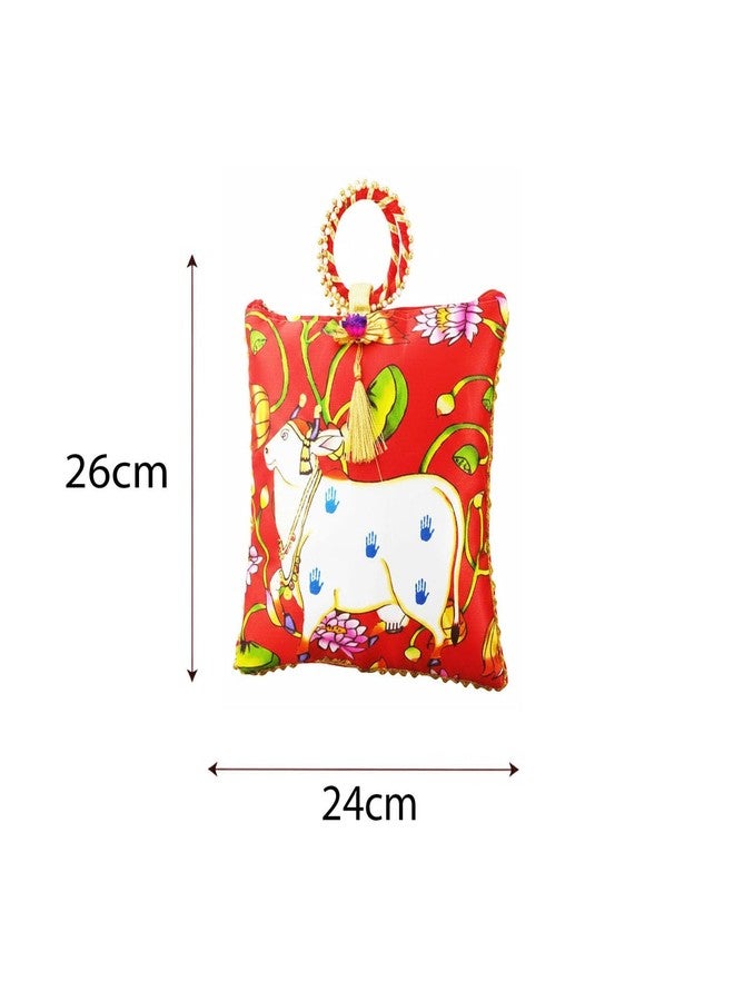 TAVASYA Traditional Potli Gift Bags with Zip & Bangle Handle - Pack of 5 - Cow Design | Return Gift Bags for Weddings, Pooja, Baby Shower, Housewarming, Festivals & Functions - Image 2